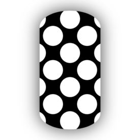 Black with White Retro Polka Dots Nail Wraps