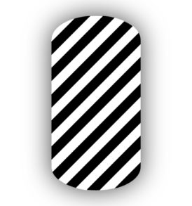 White & Black Skinny Diagonal Striped Nail Wraps