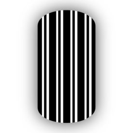 White with Black Vertical Pinstriped Nail Wraps