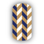 Caramel with White & Navy Blue Herringbone Nail Wraps