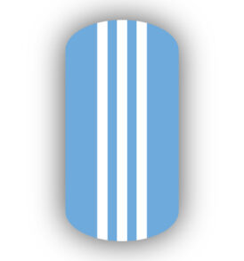 Light Blue with Three White Vertical Stripes Nail Wraps