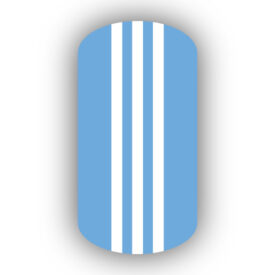 Light Blue with Three White Vertical Stripes Nail Wraps