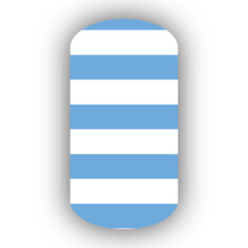 White & Light Blue Fat Horizontal Striped Nail Wraps