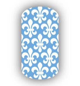 Light Blue with White Fleur de Lis Nail Wraps