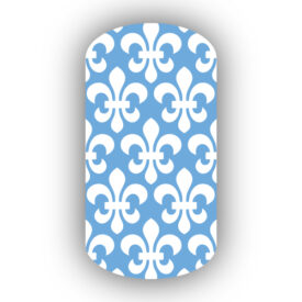 Light Blue with White Fleur de Lis Nail Wraps