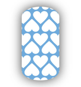 Light Blue with White Hearts Nail Wraps