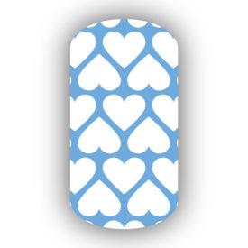 Light Blue with White Hearts Nail Wraps