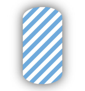 White & Light Blue Skinny Diagonal Striped Nail Wraps