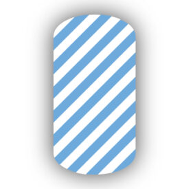 White & Light Blue Skinny Diagonal Striped Nail Wraps