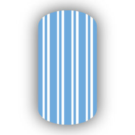 Light Blue with White Vertical Pinstriped Nail Wraps