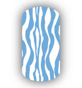 Light Blue & White Zebra Striped Nail Wraps