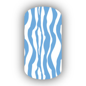 Light Blue & White Zebra Striped Nail Wraps