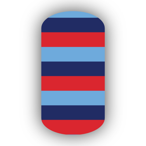 Navy Blue, Light Blue & Red Rugby Stripe Nail Wraps