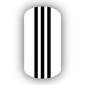 White with Three Black Vertical Stripes Nail Wraps