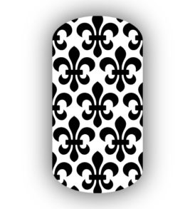 White with Black Fleur de Lis Nail Wraps