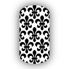 White with Black Fleur de Lis Nail Wraps