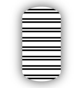 White with Black Horizontal Pinstriped Nail Wraps