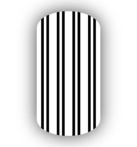 White with Black Vertical Pinstriped Nail Wraps