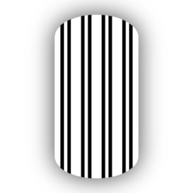 White with Black Vertical Pinstriped Nail Wraps