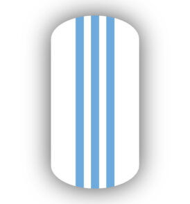 White with Three Light Blue Vertical Stripes Nail Wraps