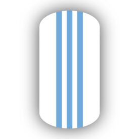 White with Three Light Blue Vertical Stripes Nail Wraps