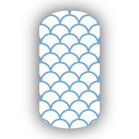 White with Light Blue Fish Scales Nail Wraps