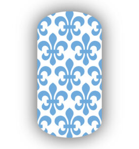 White with Light Blue Fleur de Lis Nail Wraps