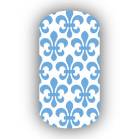 White with Light Blue Fleur de Lis Nail Wraps