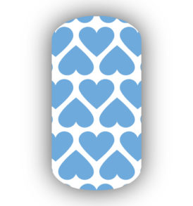 White with Light Blue Hearts Nail Wraps