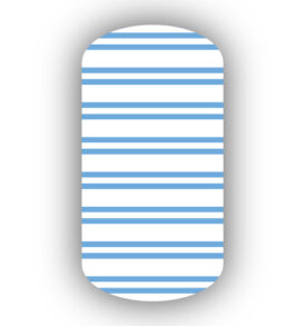 White with Light Blue Horizontal Pinstriped Nail Wraps