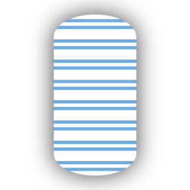 White with Light Blue Horizontal Pinstriped Nail Wraps