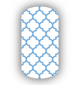 White & Light Blue Moroccan Tile Nail Wraps