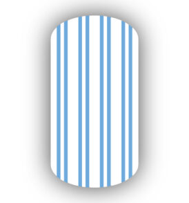 White with Light Blue Vertical Pinstriped Nail Wraps