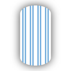 White with Light Blue Vertical Pinstriped Nail Wraps