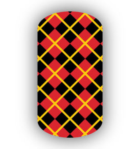 Red, Black & Gold Argyle Nail Wraps