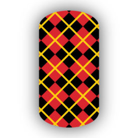 Red, Black & Gold Argyle Nail Wraps