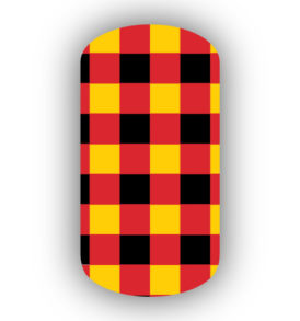 Red with Black & Gold Checkered Nail Wraps