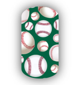 Baseballs over a forest green background nail stickers