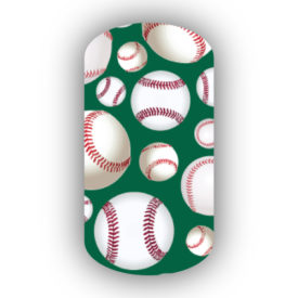 Baseballs over a forest green background nail stickers