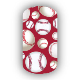 Baseballs over a maroon background nail stickers