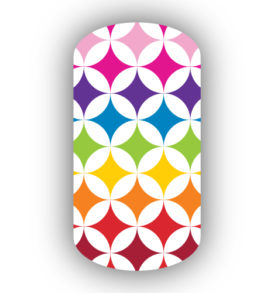 White Interlocking Circles with a rainbow background nail stickers