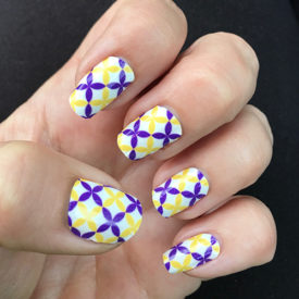 Purple, Gold & White Flower Petal Nail Art Design