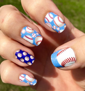 Light Blue and Royal Blue Baseball Nail Art Designs