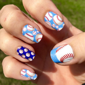 Light Blue and Royal Blue Baseball Nail Art Designs