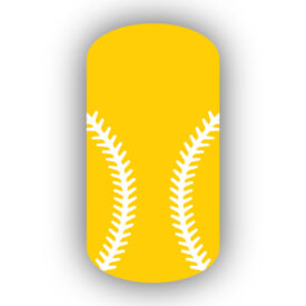 Gold Yellow baseball with white stitching nail art design nail wrap, sticker