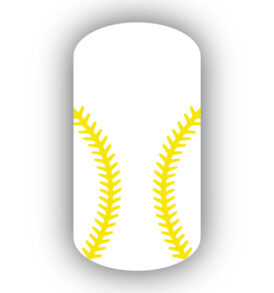 White baseball with Lemon yellow stitching nail art design nail wrap, sticker