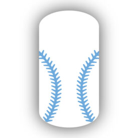 White baseball with Light Blue stitching nail art design nail wrap, sticker