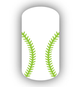 White baseball with Lime Green stitching nail art design nail wrap, sticker