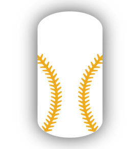 White baseball with Mustard yellow stitching nail art design nail wrap, sticker