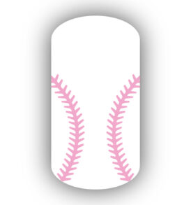 White baseball with Pink stitching nail art design nail wrap, sticker